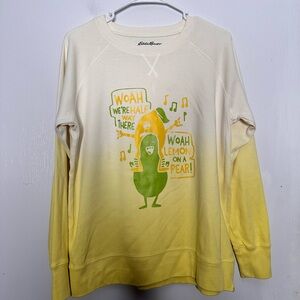 Eddie Bauer Cream and Yellow Graphic Sweatshirt. Upcycled.  Women’s size Large